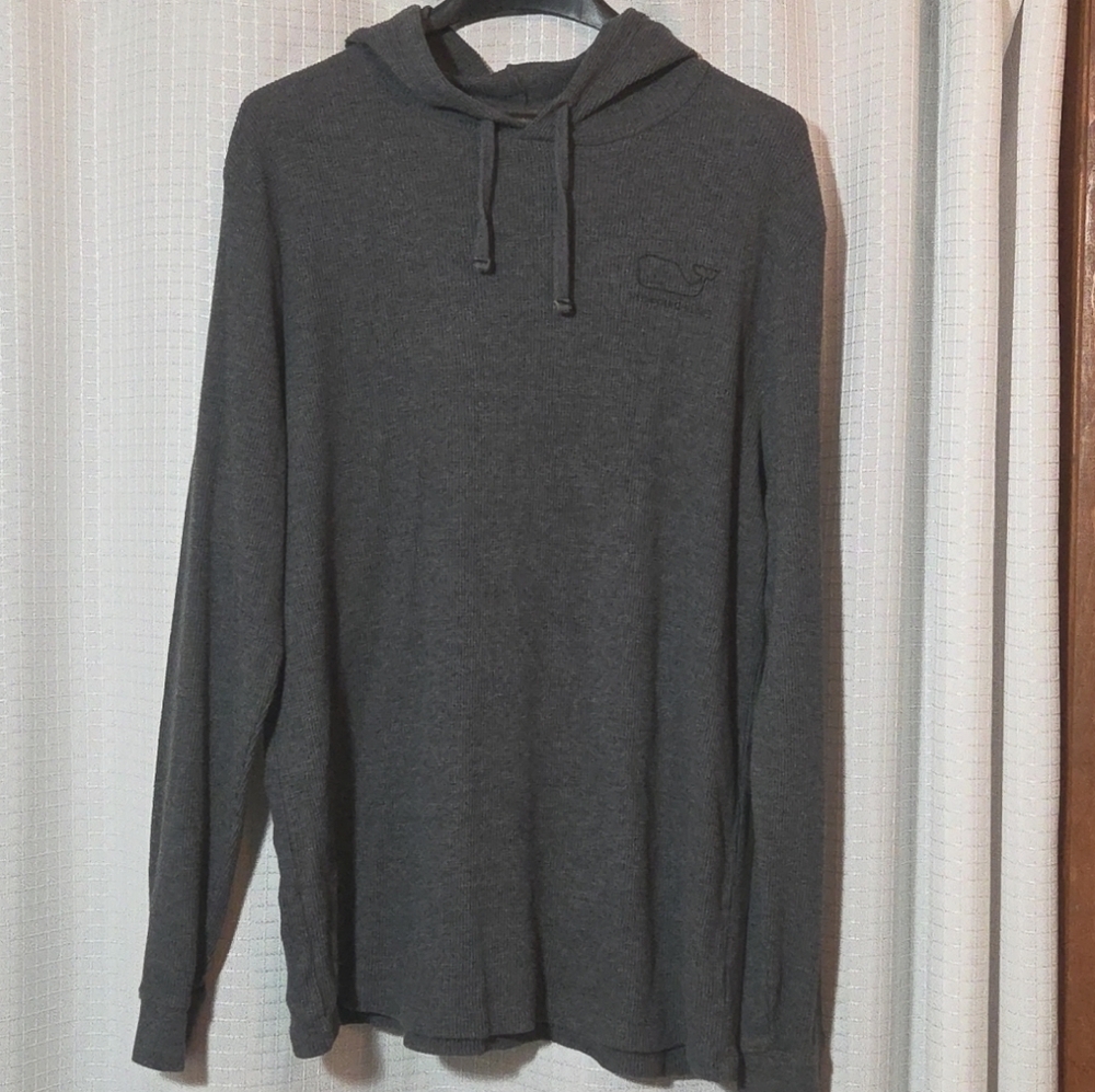 Vineyard Vines Hoodie Shirt Mens L Gray Spellout Whale Waffle Weave